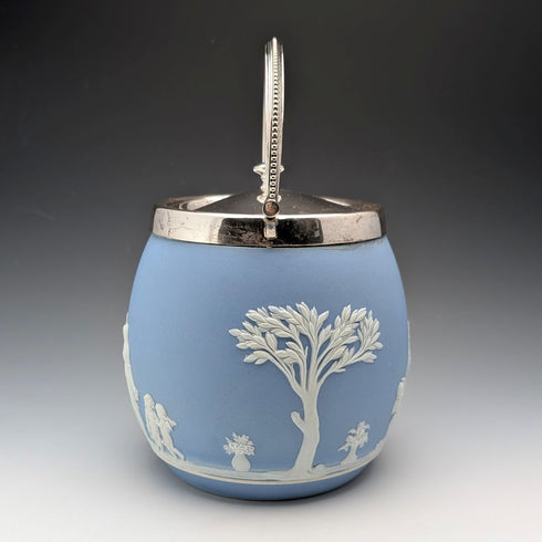 英國古董韋奇伍德餅乾桶碧玉淺藍色